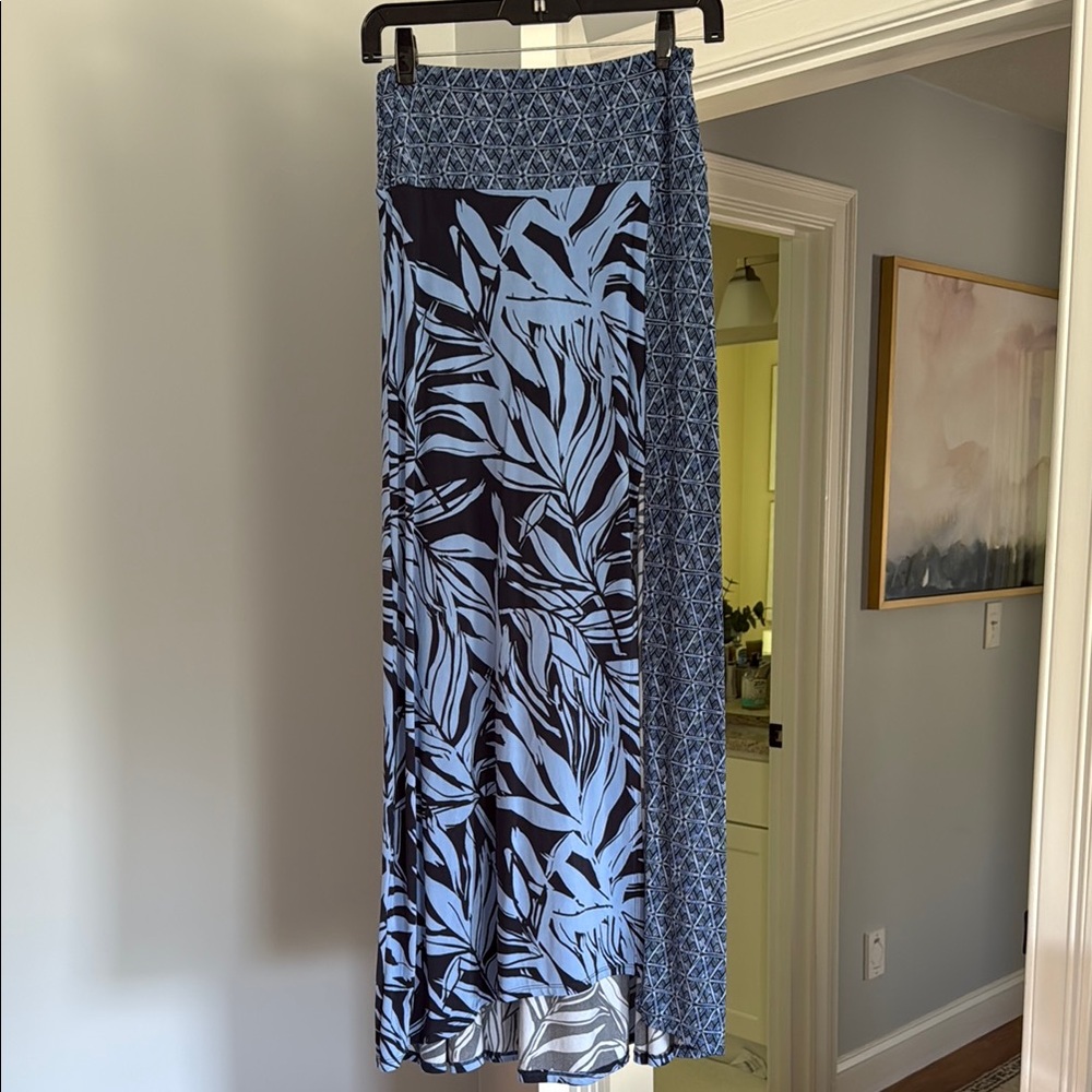 Free people Navy and Blue and Leaf Print Maxi Skirt
